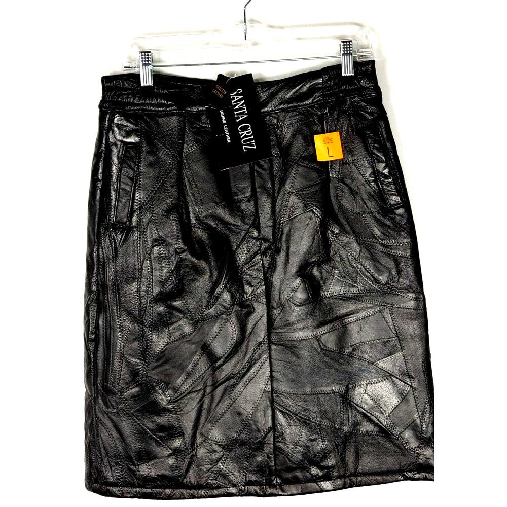 Vtg 90s Santa Cruz NWT Patchwork Leather Skirt Black Grunge Indie Sz L Deadstock